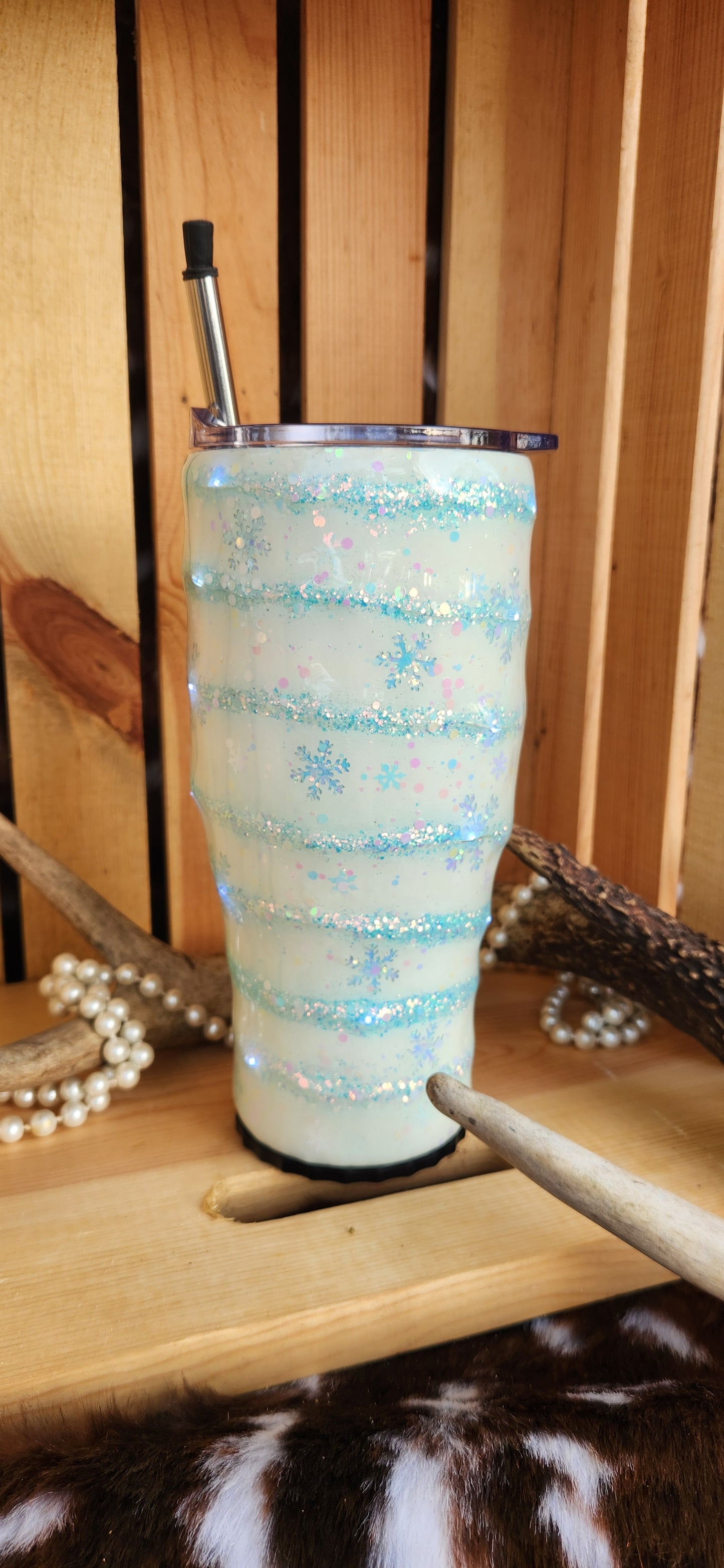 30oz Epoxy Lighted Snowflake Tumbler